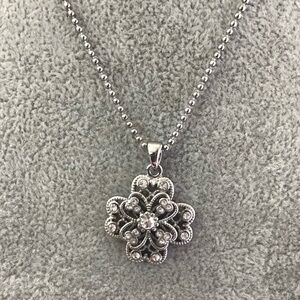 Intricate Silver Floral Pendant Necklace